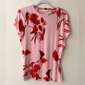Ted Baker Red Floral on Pink Short Sleeve Top